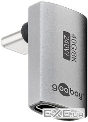 Перехідник обладнання USB Type-C M/F (адаптер),(USB4.0) 90ёвбік 40Gbps 240W,срібний (75.07.4442-1) (75.07.4442-1)