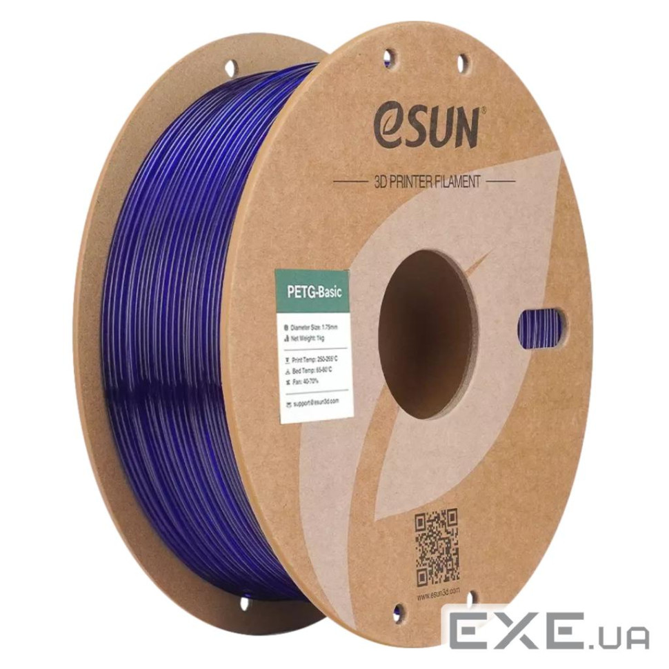 Пластик для 3D-принтера eSUN PETG BASIC Translucent 1,75mm 1kg BLUE (PETG-BASIC175T-U1P1)