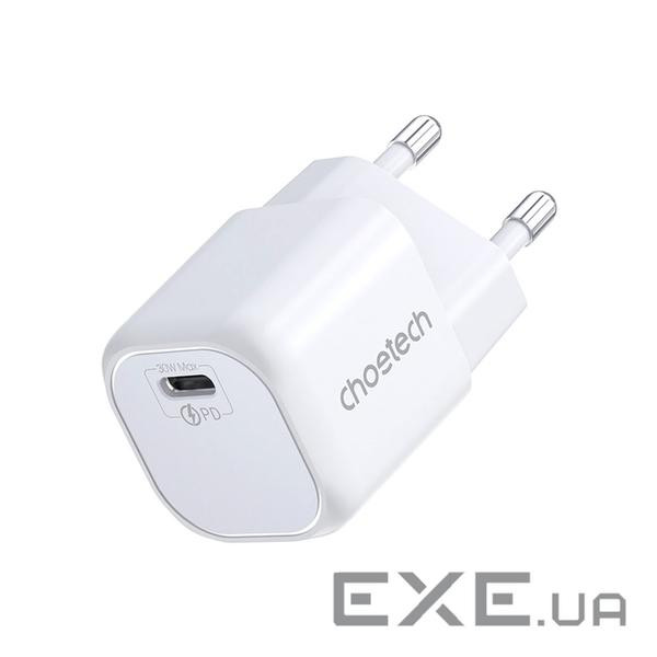 Зарядний пристрій Choetech 1хUSB-C 30W PD QC3.0 PD5007 white (PD5007-EU-WH)