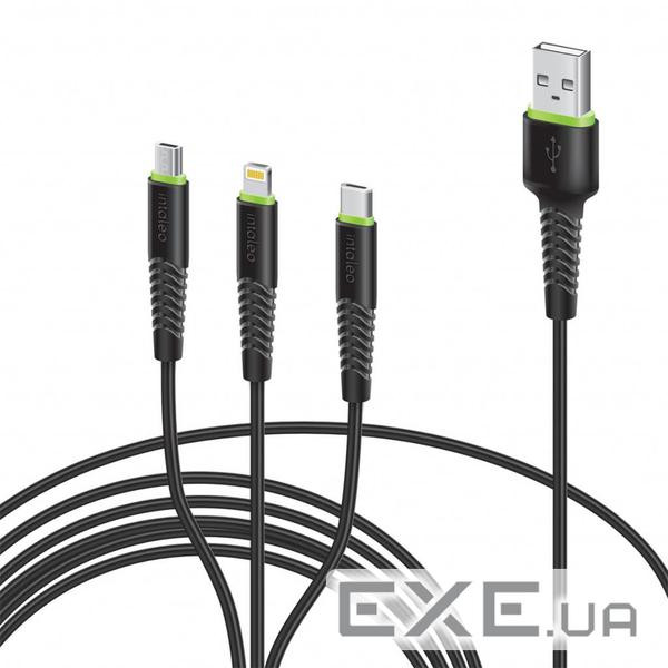 Дата кабель USB 2.0 AM to Lightning + Micro 5P + USB-C 1.4m CBFLEXU1 bl Intaleo (1283126487521)