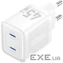 Зарядний пристрій 2xUSB-С 45W GaN білий Vention (FEFW0-EU)