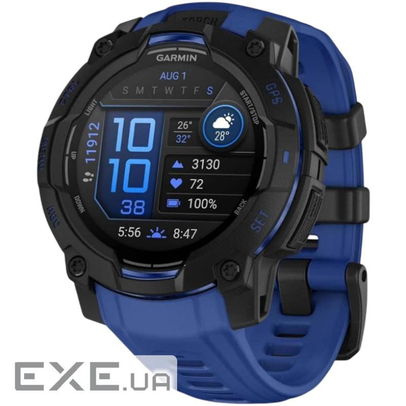 Смарт-годинник Garmin Instinct 3, 45mm, AMOLED, Black with Bolt Blue Band, GPS смарт- (010-02936-03)