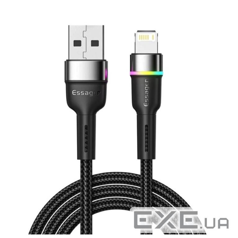 Кабель Essager Colorful LED USB Cable Fast Charging 2.4A USB-A to Lightning 1m black (EXCL-XCD01)