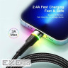 Кабель Essager Colorful LED USB Cable Fast Charging 2.4A USB-A to Lightning 1m black (EXCL-XCD01)