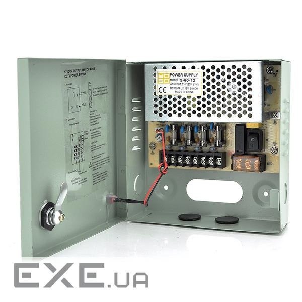 Імпульсний блок живлення 12V-5A / 4CH в боксі з замком перфорований, 4-х канальний, Q30 , Q30