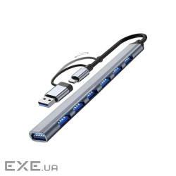 Концентратор Dynamode USB-C + UAB-A to 1xUSB 3.0 + 6xUSB 2.0 gray (DM-UH-701AC)