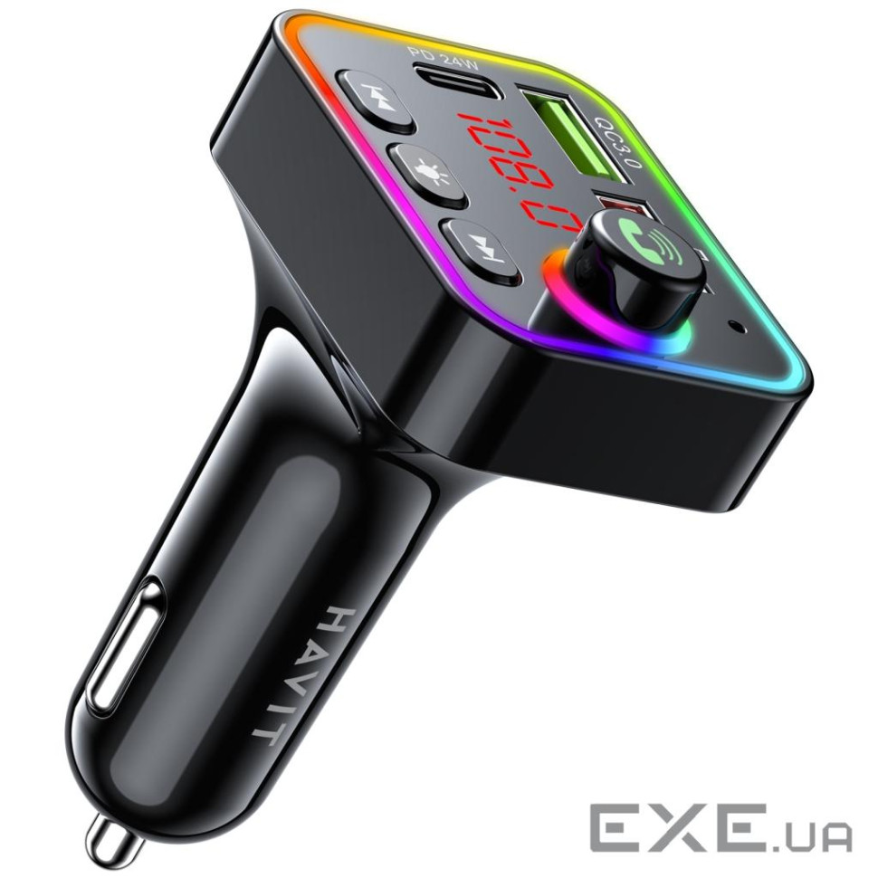 FM модулятор Havit HV-FM819BT USB-A+USB-C PD24W RGB Black