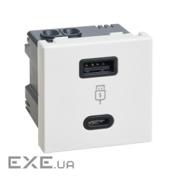 Зарядний пристрій USB QUICK CHARGE A+C, 5V, DC 3,1A K45 45x45мм, білий (K126F/9)