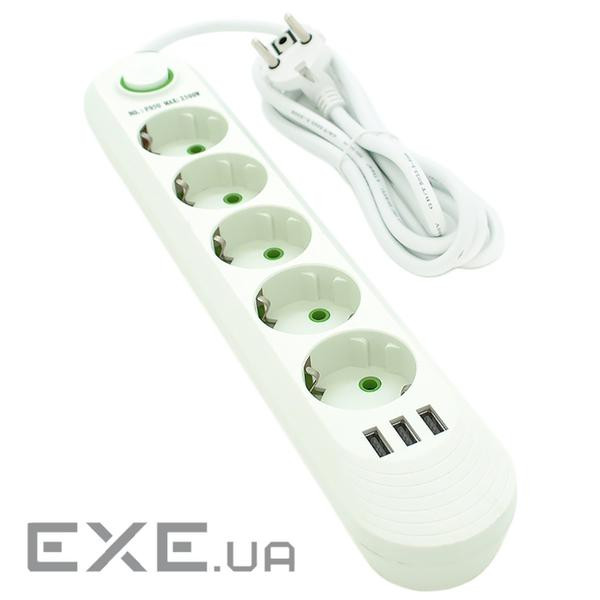 Мережевий фільтр Voltronic 5 розеток EU + 3 USB, 1.5 м, Білий (F05U-White)
