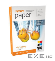 Фотопапір ColorWay A4 200г glossy 100л картон-пак (PG200100A4)