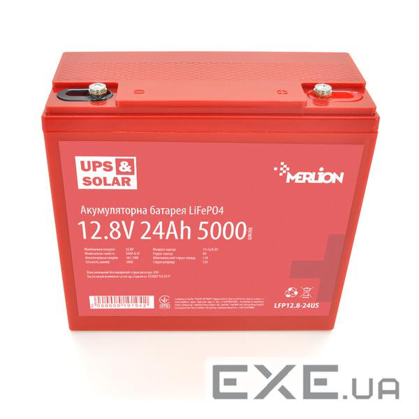Літій-залізо-фосфатний акумулятор Merlion LiFePO4 12.8V 24AH (4S4P / BMS-30A), (166x1 (LFP12.8-24US) Merlion LiFePO4 12.