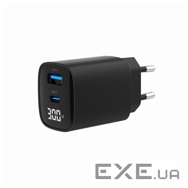 Зарядний пристрій Gembird 1xUSB-A (QC3.0 18W) + 1 Type-C (PD20W) LCD black (TA-UC-PDQC30LCD-BK-01)