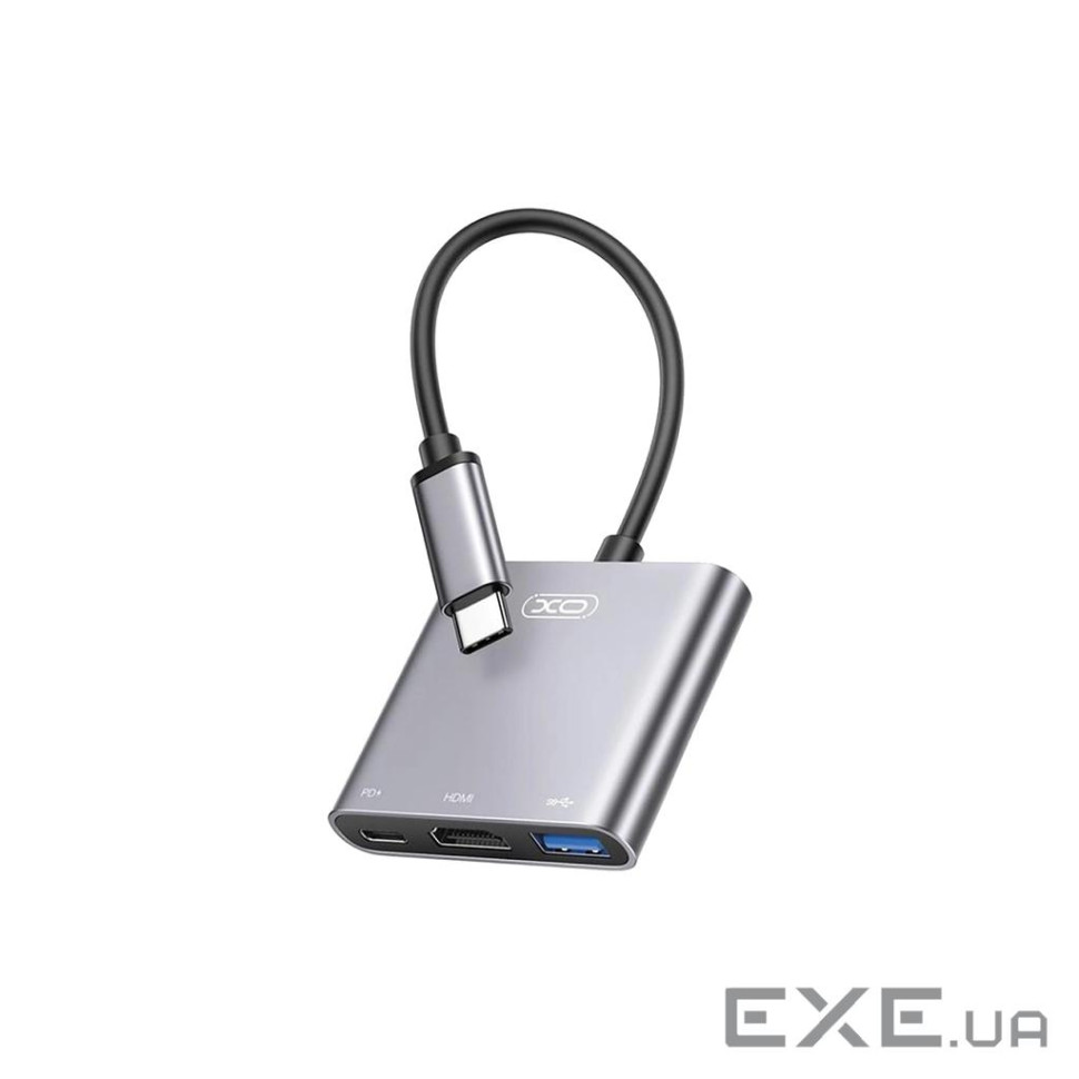 Концентратор XO USBC to USBCPD100W + HDMI 4K30Hz + USB 3.0 grey (HUB011.tranish)
