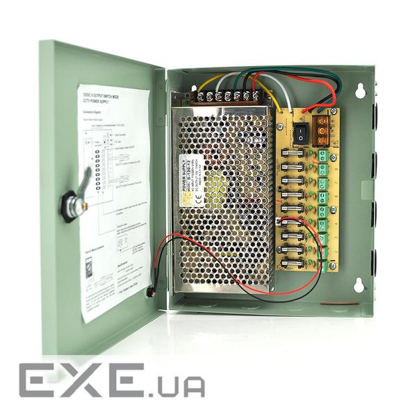 Імпульсний блок живлення 12V-10A / 9CH в боксі з замком перфорований, 9-ти канальний, Q20 , Q20