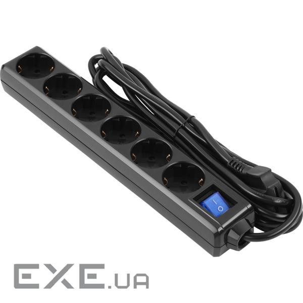 Мережевий фільтр 2E 2E-U06ESM3BK Black, 6 розеток, 3м