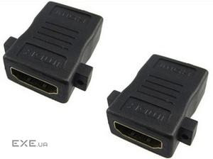 Перехідник HDMI to HDMI F/ F прямий, с креплением L=28mm, черный (62.01.3193-20)