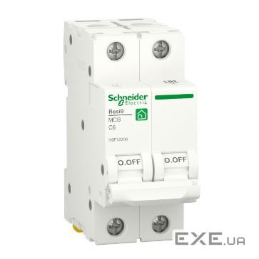 Автоматичний вимикач Schneider RESI9 6А, 2P, крива С, 6кА (R9F12206)