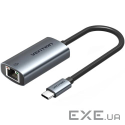 Перехідник USB-C to RJ45 Ethernet 1000Mbps black Vention (CFPHB)