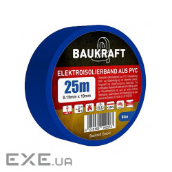 Ізоляційна стрічка ПВХ 0,15ммx19ммx25м блакитна, TM BAUKRAFT (166493) , TM BAUKRAFT (166493)