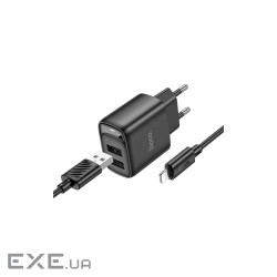 Зарядний пристрій HOCO C141A 2xUSB + cable USB to Lightning black (6942007627863)