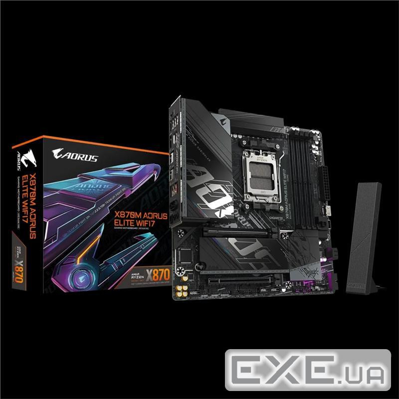 Материнська плата GIGABYTE X870M A ELITE WF7 sAM5 X870 4xDDR5 M.2 Wi-Fi BT HDMI DP mATX