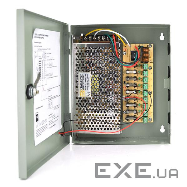 Імпульсний блок живлення 12V-15A / 9CH в боксі з замком перфорований, 9-ти канальний, Q20 , Q20
