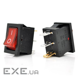 Перемикач ON-ON KCD1-102N, 250VAC/6A, 3 контакти , Red, Q100