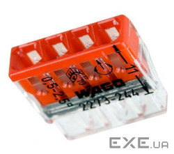 Клемний блок 4х1...2.5мм2, для однопров.проводн., мідь/ал., WAGO, з гелем,прозорий (без П (2273-244) (2273-244)