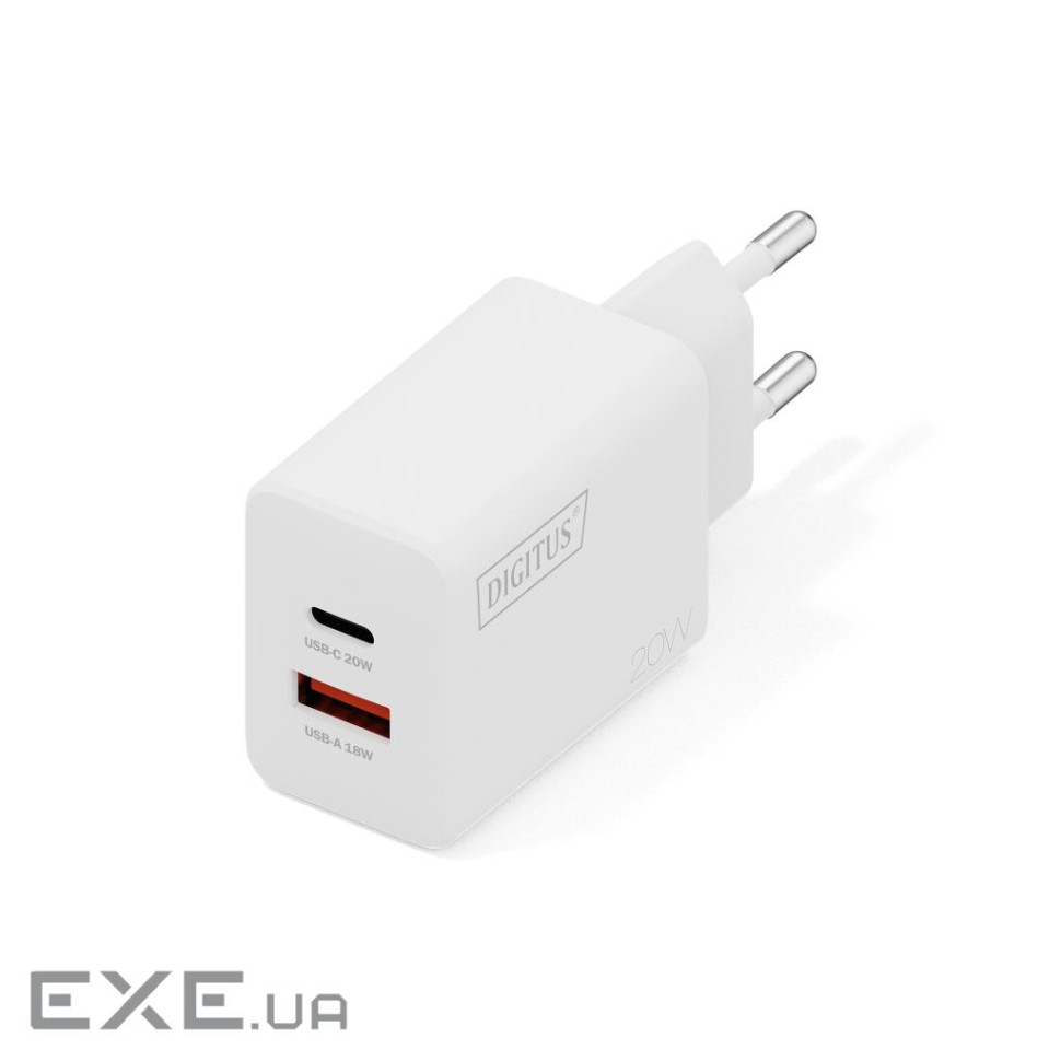 Зарядний пристрій DIGITUS 1хUSB-C, 1хUSB-A, 20W (DA-10300)
