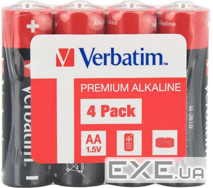 Лужні батарейки Verbatim типу АА (1,5V плівка 4 шт.) ) (49501)