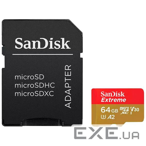 Карта пам'яті SanDisk 64GB microSD class 10 UHS-I Extreme For Action Cams and Dro (SDSQXAH-064G-GN6AA