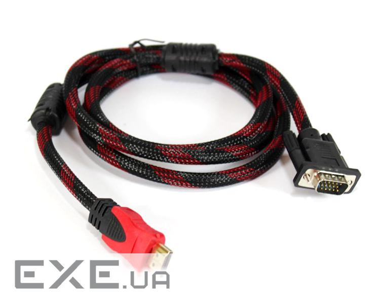 Кабель HDMI (тато)-VGA (тато) 1,5м, 1 ферит, обплетення, круглий Black/RE (YT-HDMI(M)-VGA (M)-1.5м)