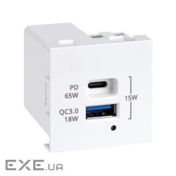Зарядний пристрій USB A+C, QC 3.0, PD 65W K45 45x45мм, білий (K126H/9)