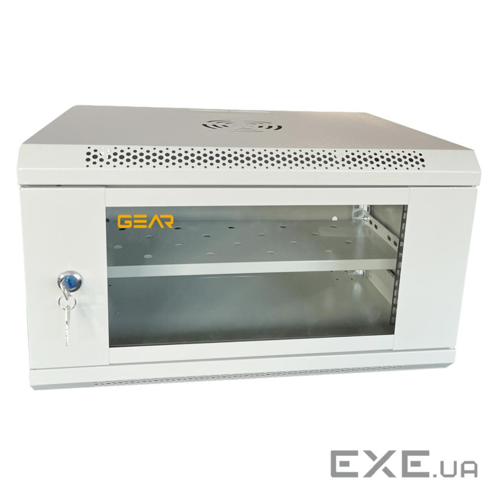 Шафа настінна GEAR 6U 19" 600x450x350 мм, + полка 19", grey (GWMSN-6U-600-450G)