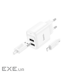 Зарядний пристрій HOCO C141A 2xUSB + cable USB to Lightning white (6942007627870)