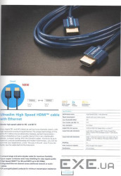Кабель монітора-сигнальний HDMI M/M 2.0m,HS+HEC+ARC 4K@60Hz Casual Slim,синій (75.07.0704-1) (75.07.0704-1)