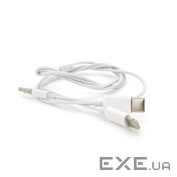 Кабель-перехідник JH-CM32 Jack 3.5mm(M) => Lighting(M)+Type-C(M), 1м, White, Box , White, Box