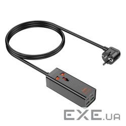 Мережевий фільтр HOCO AC10A на 1 розетку + 2 USB + 2 USB-C, 65W, кабель 1,5 м, 220В, Bla (AC10A / B) , Bla (AC10A / B)