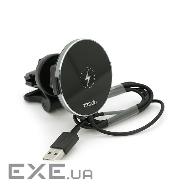 Автотримач Yesido C131+ Wireless Charging 15W, кріплення на решітку, магніт, Black, Box , Black, Box