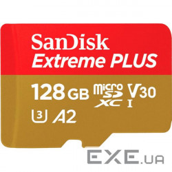 Карта пам'яті SANDISK microSDXC Extreme Plus 128GB UHS-I U3 V30 A2 Class 10 + SD (SDSQXBD-128G-GN6MA)