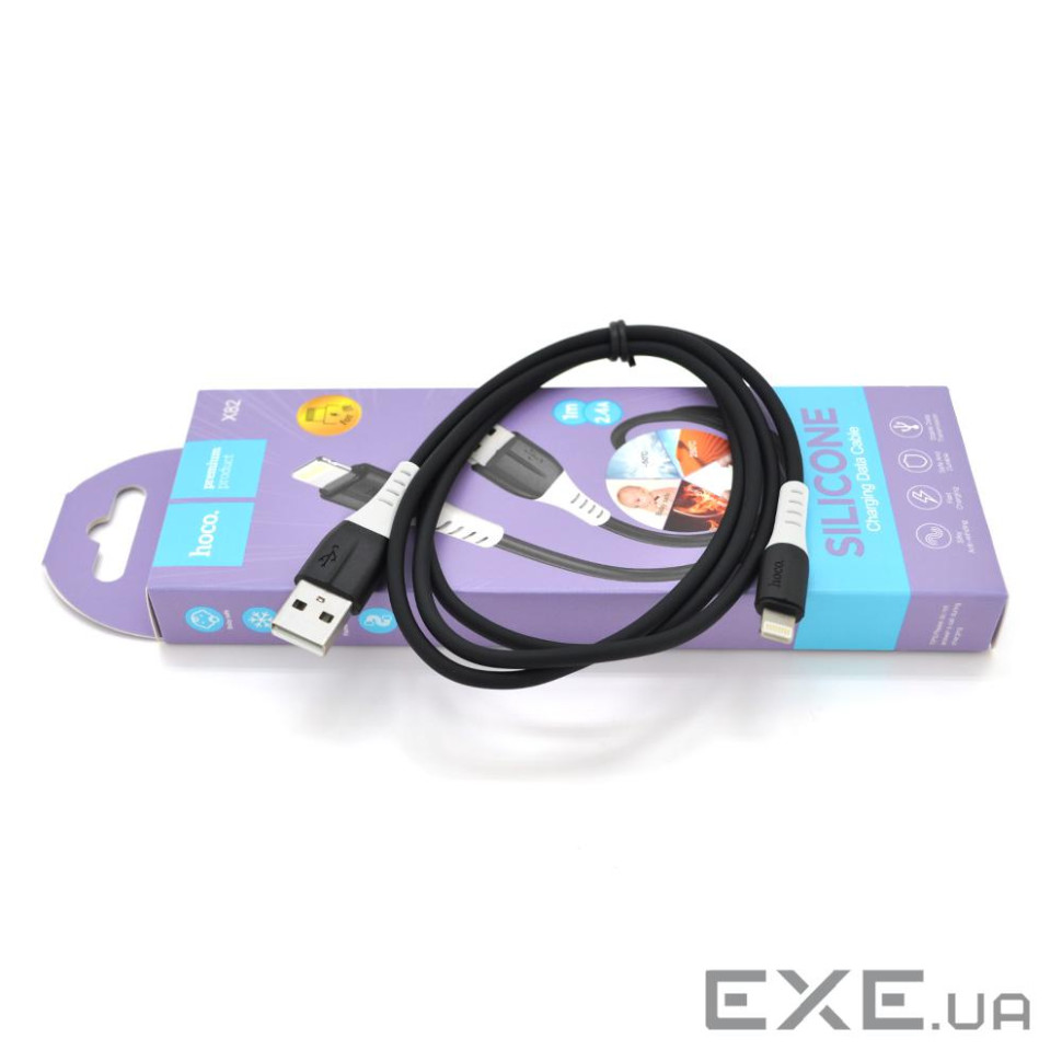 Кабель Hoco X82 silicone, iPhone-USB, 2.4A, Black, довжина 1м, BOX (Hoco X82B-iP)
