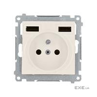 Роз ел зазем French 16A 250V та заряд пристр 2хUSB A+A 2.1А 5V, Simon54, кремови (DGZ1ZUSB2AA.01/41)