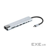 Хаб 2E USB-С USB-A 2.0/USB-A 3.0/2xUSB-C PD/HDMI/microSD/SD/Ethernet, 0.13м, сірий (2E-W2681)