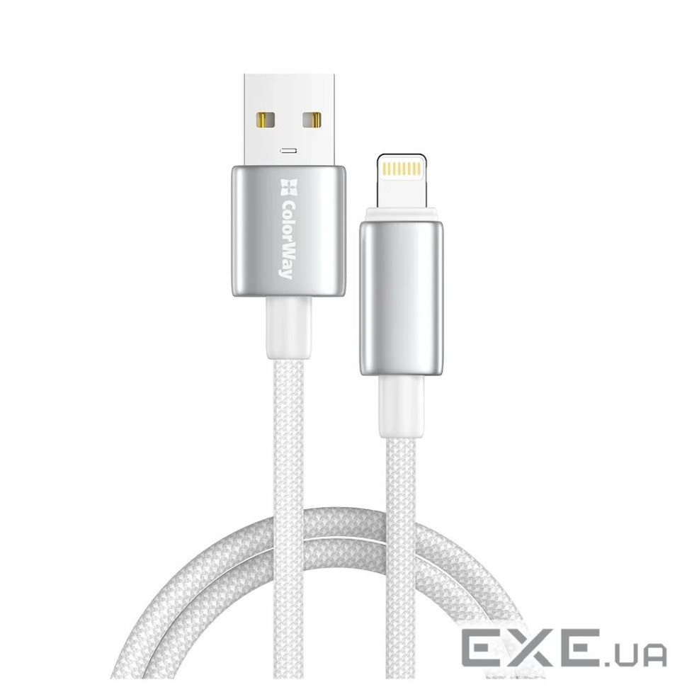Дата кабель USB 2.0 AM to Lightning 2.0m 3A zinc alloy braided white ColorWay (CW-CBUL099-WT)