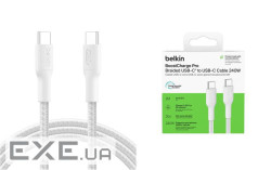 Кабель USB-C > USB-C заряджання/синхронізації Belkin 2м, 240Вт, Type-C, плетений, (CAB025HQ2MWH)