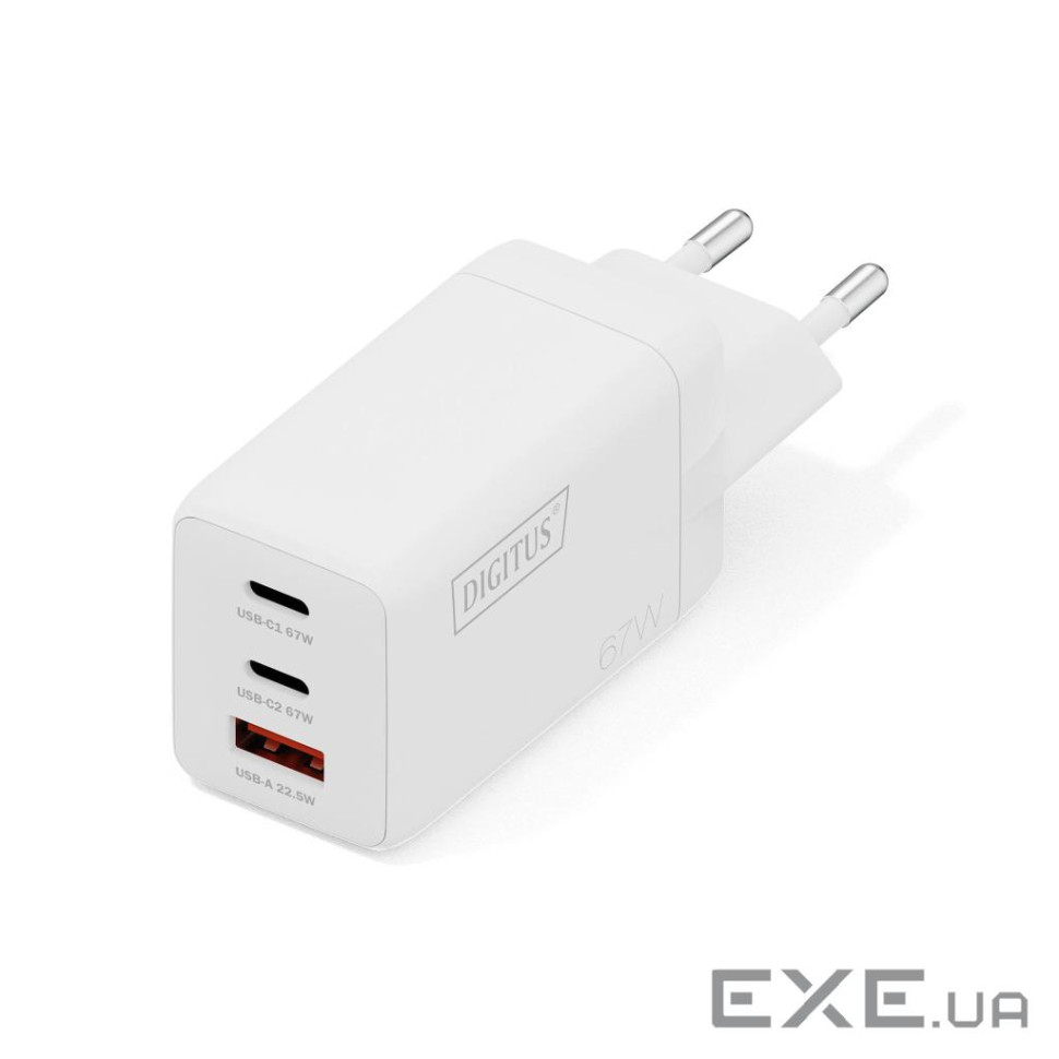 Зарядний пристрій DIGITUS GaN 2хUSB-C, 1хUSB-A, 67W (DA-10303)