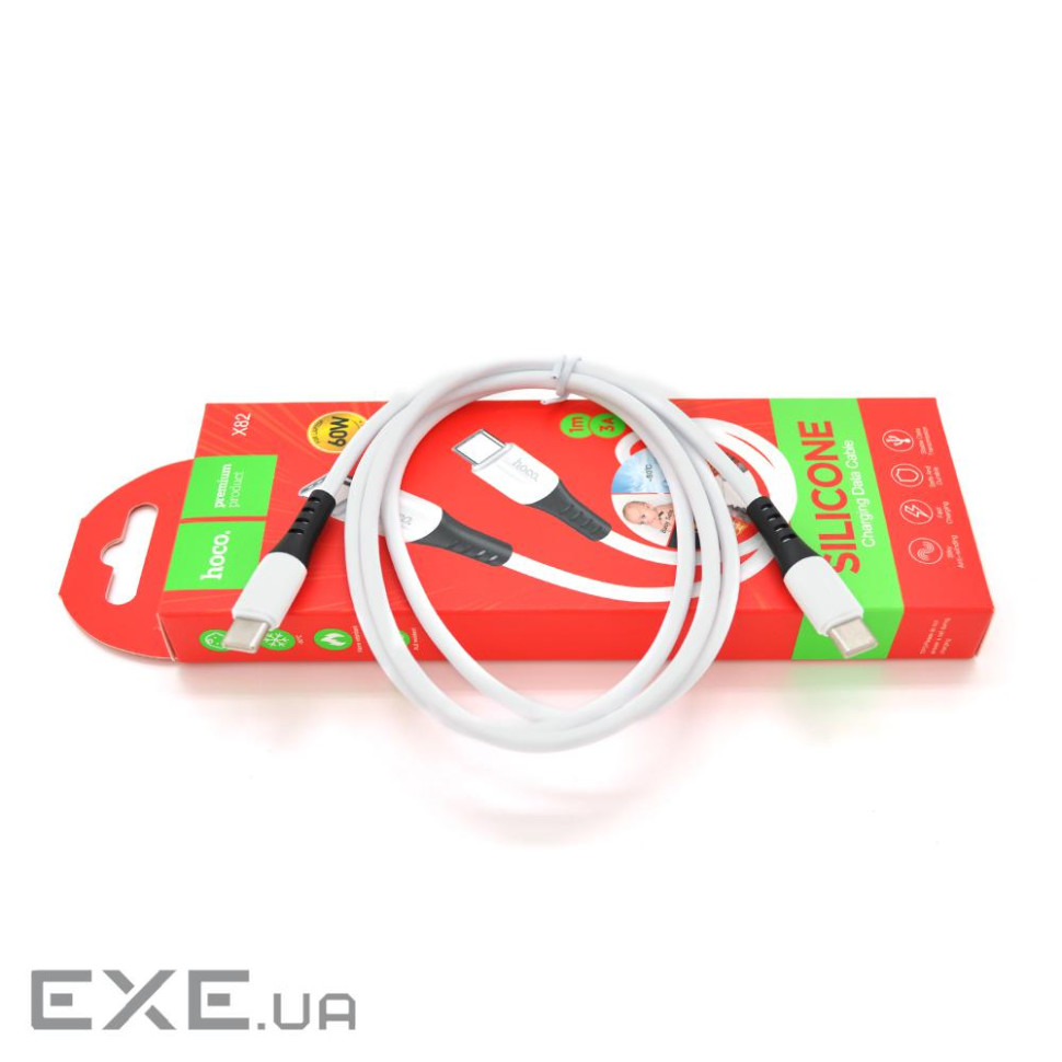 Кабель Hoco X82 silicone, C-Type C, 3A, White, довжина 1м, BOX (Hoco X82W-TcTc)
