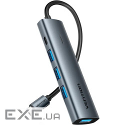 Хаб USB 3.0 Type-C -> 4xUSB 3.0/1xUSB-C, 5Gbps, Black Vention (TGZHB)
