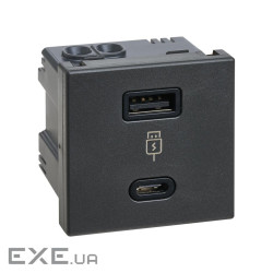 Зарядний пристрій USB A+C, QC, PD, 3A, 30W K45 45x45мм, чорний (K126J/14)
