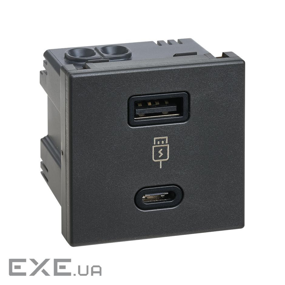 Зарядний пристрій USB A+C, QC, PD, 3A, 30W K45 45x45мм, чорний (K126J/14)